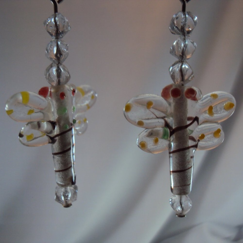 3/$24 Glass Lampwork Dragonfly Earrings